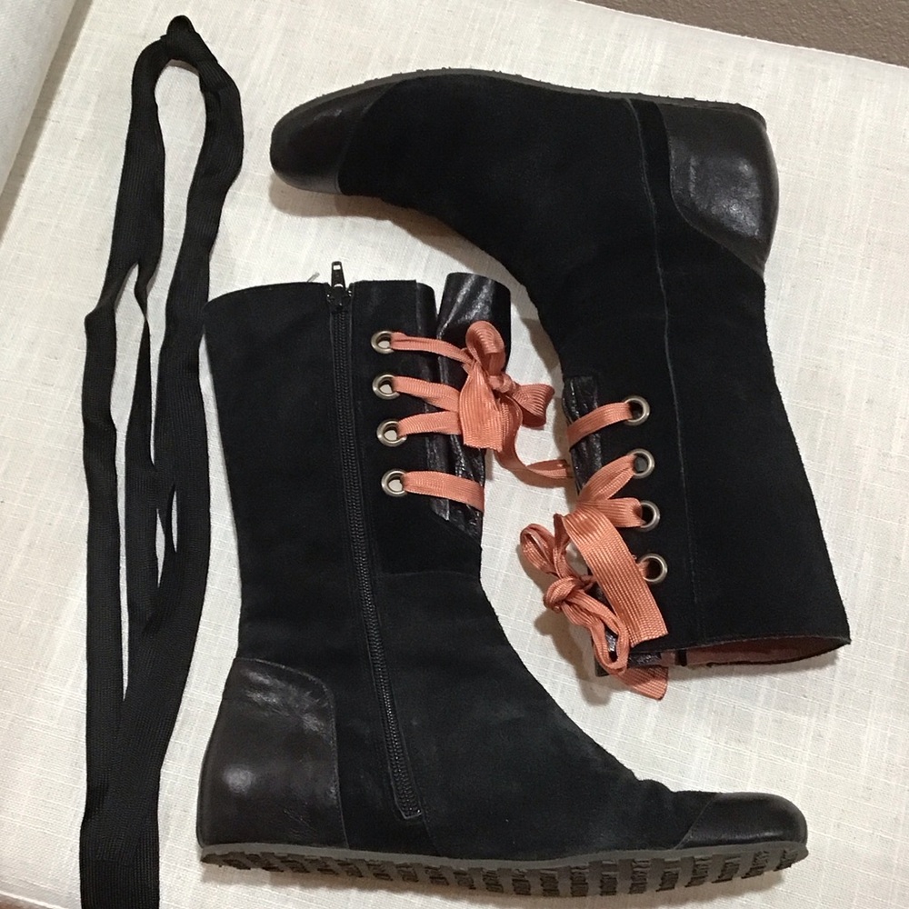 Black Suede Lace-Up Boots